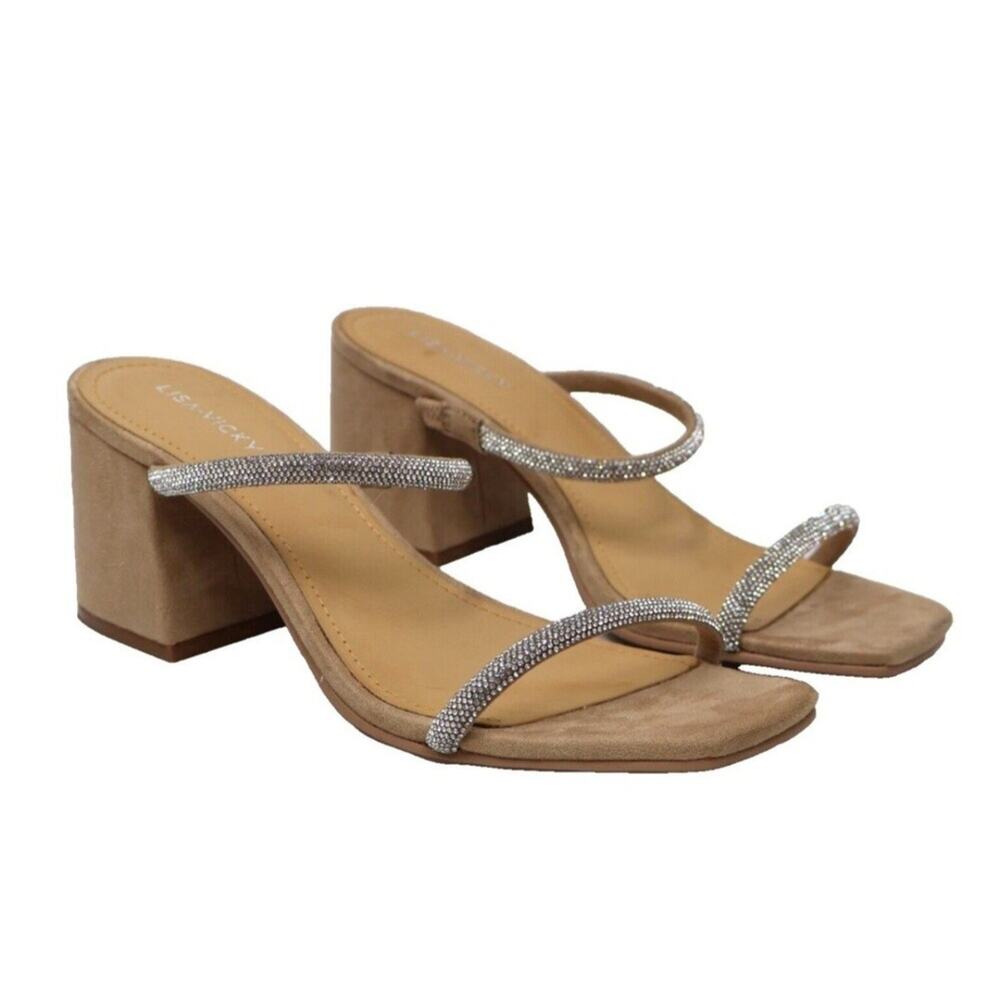 Lisa Vicky Mood Hotfix Sandals Rhinestones Straps Silver 7.5US MSRP$100